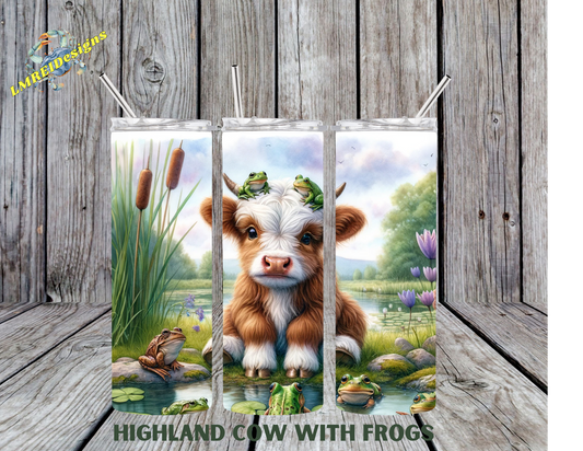 Highland Cow with Frogs