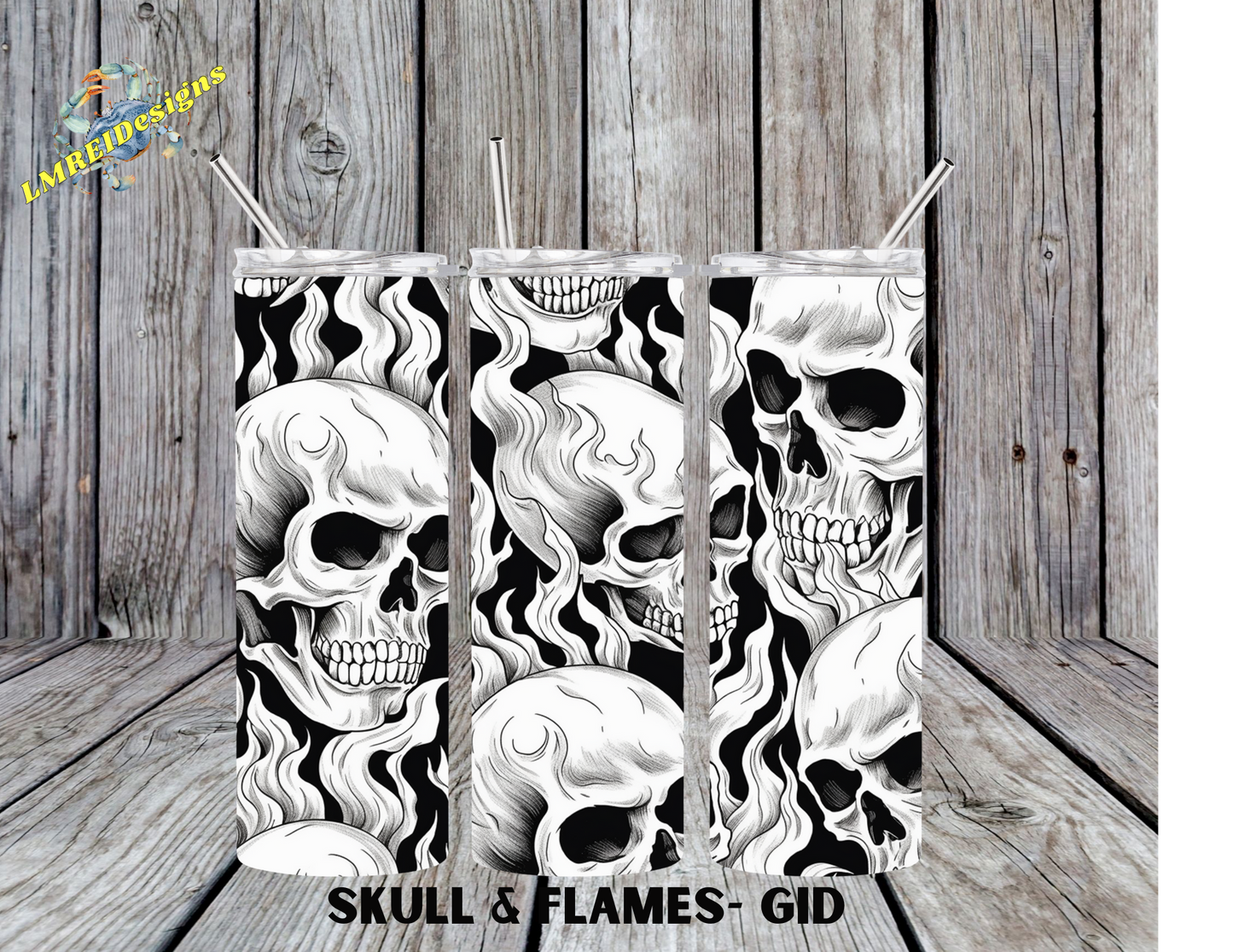 Skull & Flames Glow in the Dark  - Blue